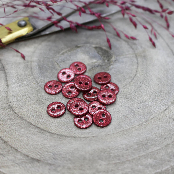 Glitter Buttons / 9mm + 15mm / Set of 6 / Black or Amarante