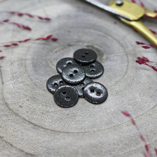 Glitter Buttons / 9mm + 15mm / Set of 6 / Black or Amarante