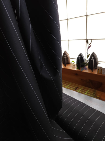 Virgin Wool Suiting / Black Pinstripe