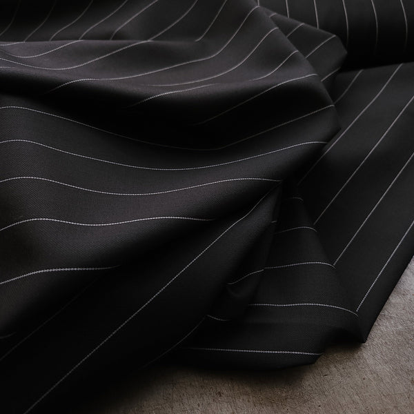 Virgin Wool Suiting / Black Pinstripe