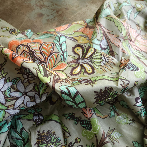 Indian Cotton / Screenprint / Sage Floral