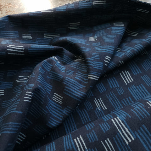 Cotton Flax Blend / Orchard Run / Lines Blue