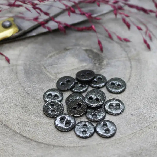 Glitter Buttons / 9mm / Set of 6 / Black