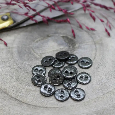 Glitter Buttons / 9mm / Set of 6 / Black