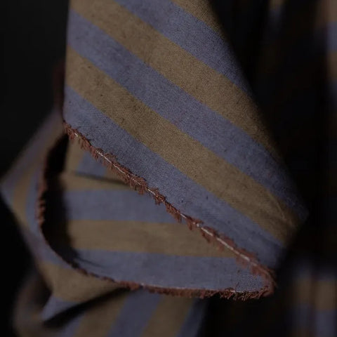 Organic Cotton Linen Stripe / Leafy Plum