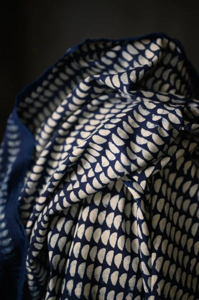 Indian Cotton / Hand Block Print / Semi Circle Indigo