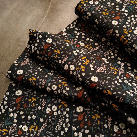 Rayon Challis / Flower Fields / Black