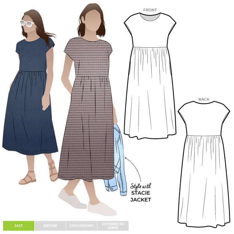 easy midi dress pattern Easy Midi Dress Digital Sewing Pattern : Ruffle Hem and Pockets (US 0-26/ UK 4-30)